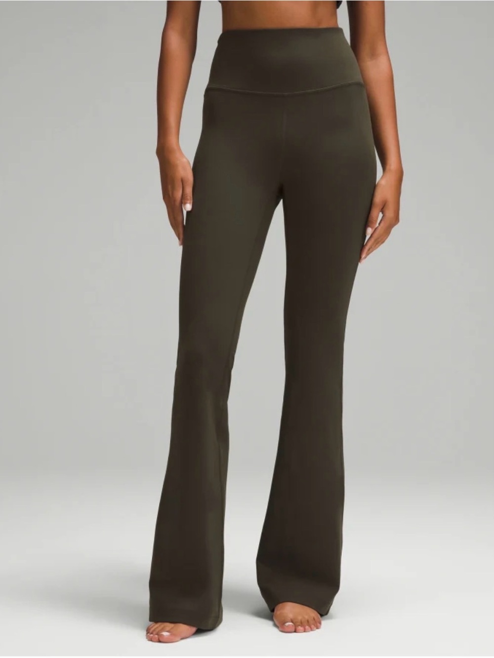 High-Waist Flare Leg Pants in Dark Olive - Women